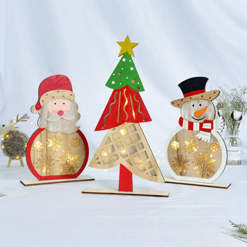 

Merry Christmas Creative Santa Claus Snowman Tree Wooden Lights Decorations for Home Table New Year Gifts for Kids Navidad 2020