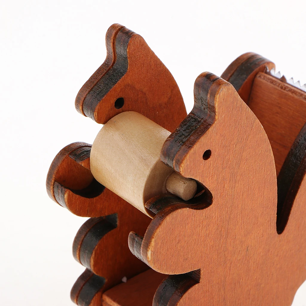Wooden Squirrel Tape Dispenser Office Tool Home Masking Tape Cutter -Adhesive Tape Roll Holder (Removable)