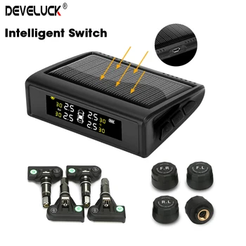 

TPMS Wireless Car Intelligent Tire Pressure Monitoring System Solar Power USB charge LED display 4 Internal and external sensors