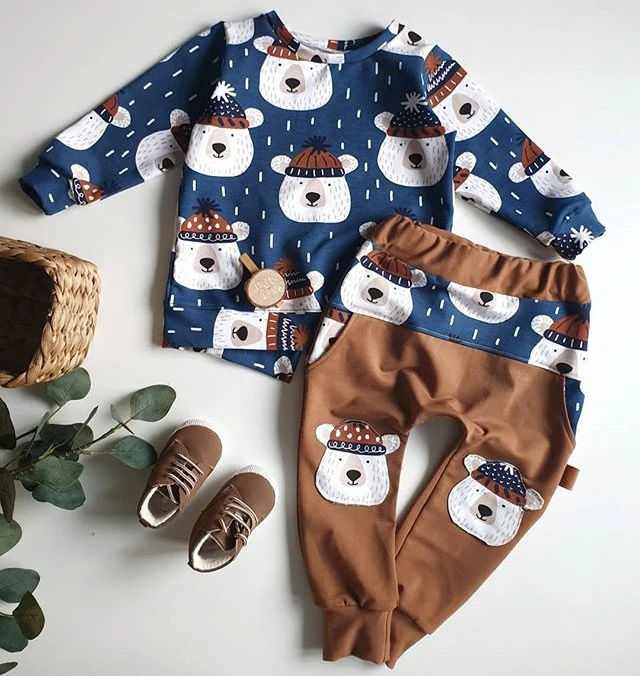 Осенний хлопковый топ с длинными рукавами для новорожденных мальчиков от 0 до 24 месяцев, штаны, Леггинсы Зимний Рождественский комплект одежды с медведем