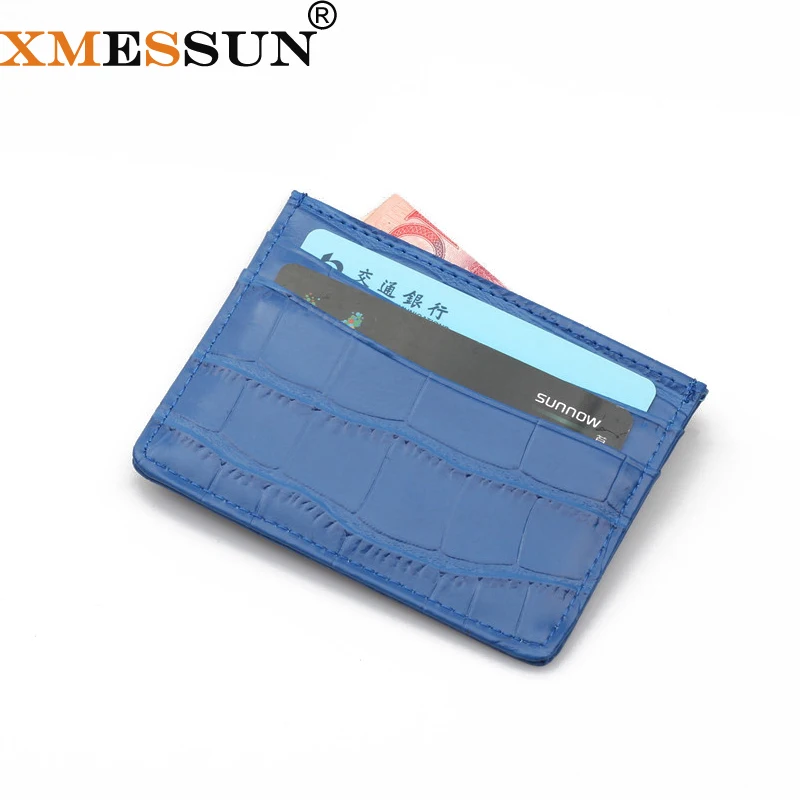

Profession Custom Logo Personalize Leather Slim Blue Crocodile Leather ID Business Credit Card Holder Wallet