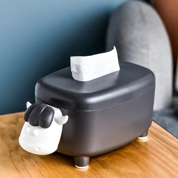 

BEAU-Cute Tissue Box Holder Pumping Wipe Paper Case Boxes Desktop Decoration Boxes with Disposable Napkins Cow Shape