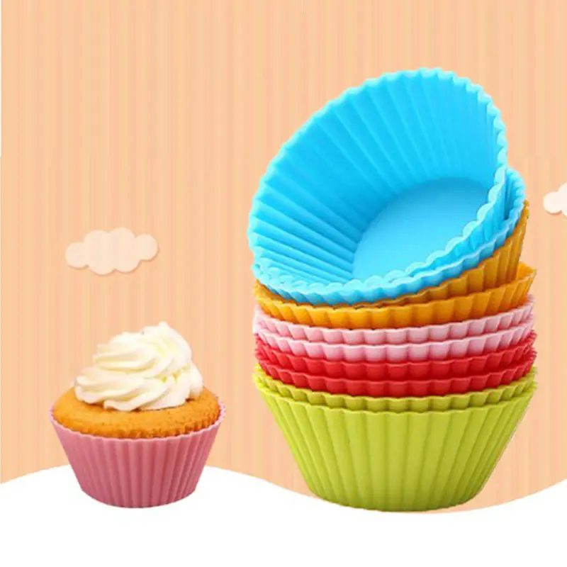 

12pcs Muffin Silicone Mold Bakeware Cupcake Liners Mold Baking Cake Decorating Tools Kitchen Supplies Random Colors