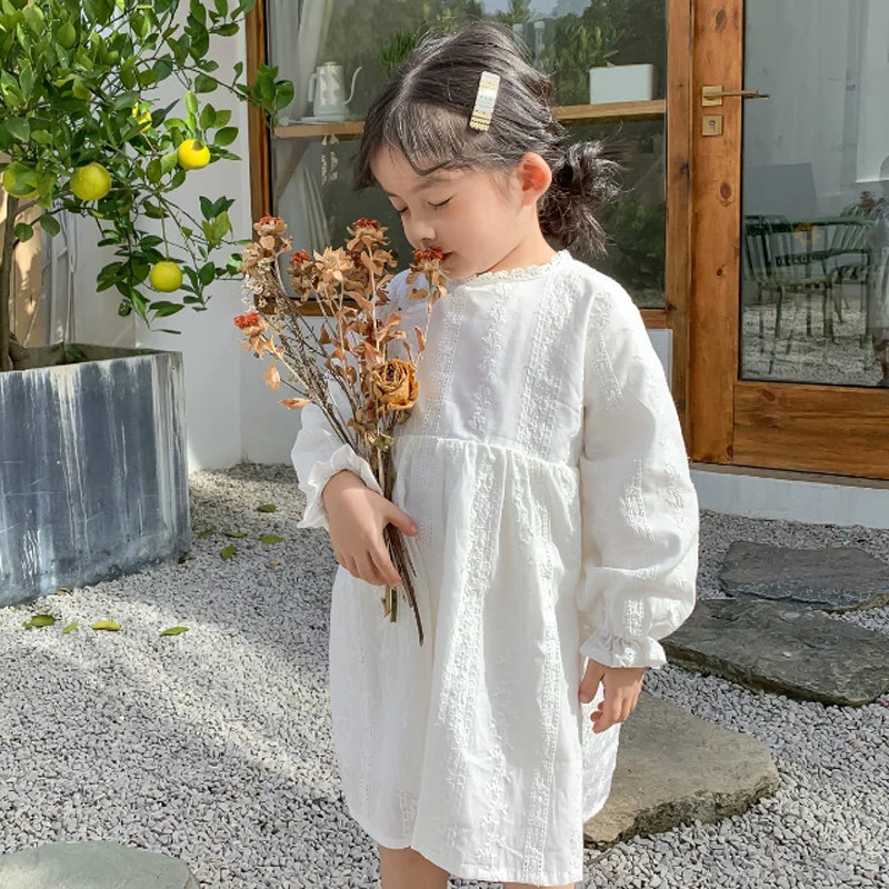 

Baby Girls Dress Party College Style Lapel Princess Dress Fashion Kids Children Clothing Lace Hollow Girls Floral Dress LZ649