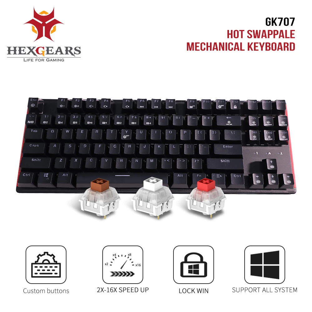 HEXGEARS GK707 87 Key waterproof Keyboard White Blue backlit Kailh Switch Keyboard Hot Swap Switch Mechanical Gaming Keyboard keyboards computer