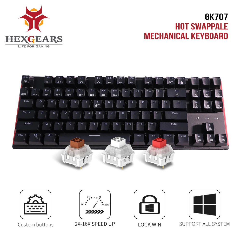 Скидка HEXGEARS GK707 87 Клавиатура белый синий водонепроницаемый Kailh коробка переключатель игровая клавиатура Горячая замена переключатель Механическа...