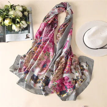 

New style Chinese quality Silk Autumn and winter Lady Fashion Print scarf Women Sunscreen Beach silk Shawl Popular Headscarf