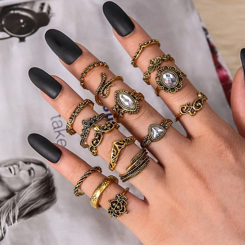 ontbijt gespannen Verhogen Ring Set For Women Crystal Geometric Finger Rings Fashion Bohemian Jewelry  Bagues Teen Girl Gift Elephant Moon Ringen - Rings - AliExpress