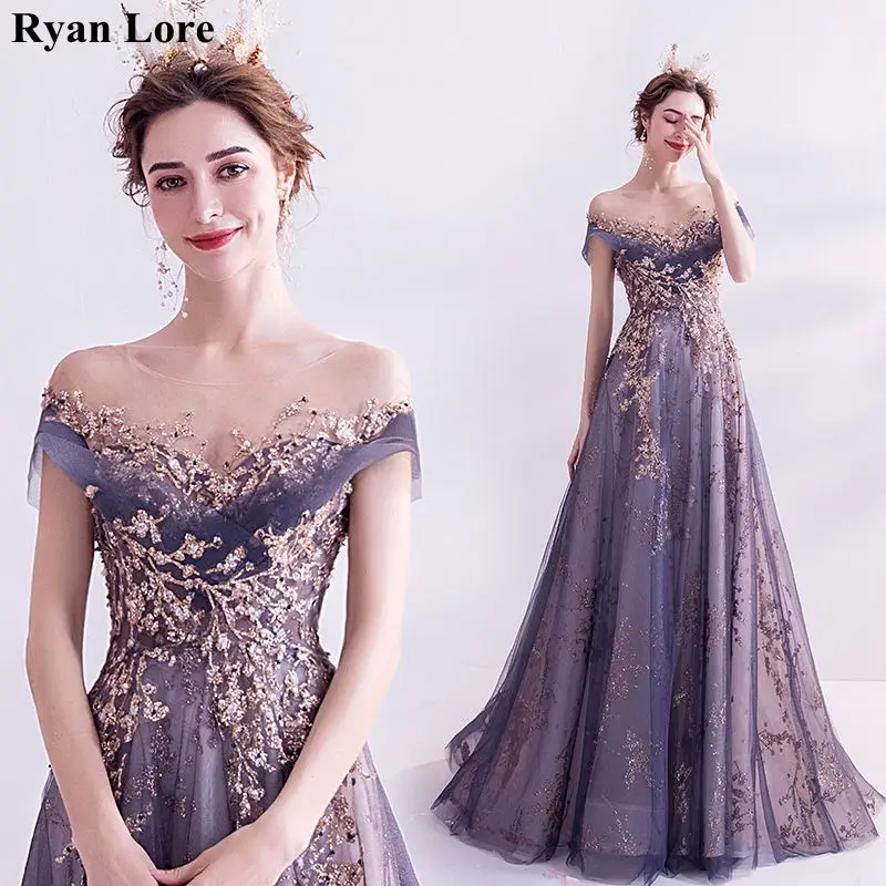 

2020 Vintage Gray Formal Party Evening Dresses Elegant Beaded Sequins Appliques Women Prom Gowns A-line Lace-Up Long Vestidos