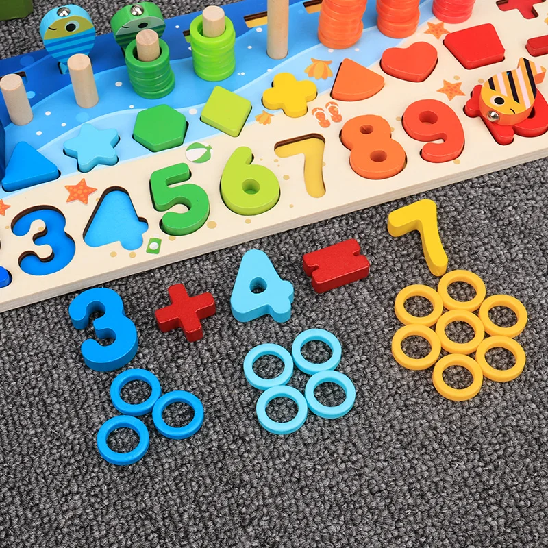 Montessori Educational Wooden Toys For kids Board Math Fishing Count Numbers Matching Digital Shape Match Early Education Toy Montessori Educational Wooden Toys For kids Board Math Fishing Count Numbers Matching Digital Shape Match Early Education Toy