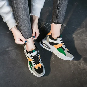 

Stylish Women Shoes Leather Platform Chunky woman Sneakers Harajuku Thick Sole Wedge Basket running shoes E16-12