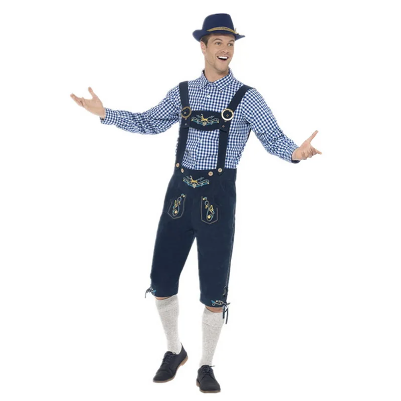 

HEFLASHOR 2019 British Men's Sets suspenders beer costumes Halloween Costume uniform farmer game clothing Male 3 Pieces Suit