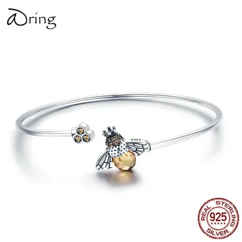 

S925 STERLING SILVER CRYSTAL BEE AND HONEYCOMB GIRLS SILVER BRACELETS BANGLES FOR WOMEN STERLING SILVER DAINTY JEWELRY SCB104