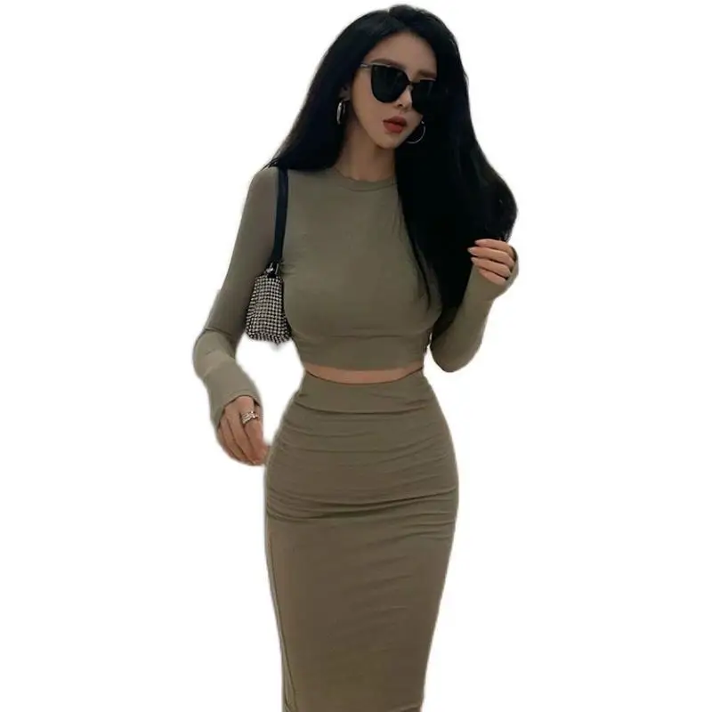 2021 Spring Korean Fashion Style Dignified Goddess Suit Korean Fashion Style Top High Waist Skirt Bottoming  Two Piece Outfits