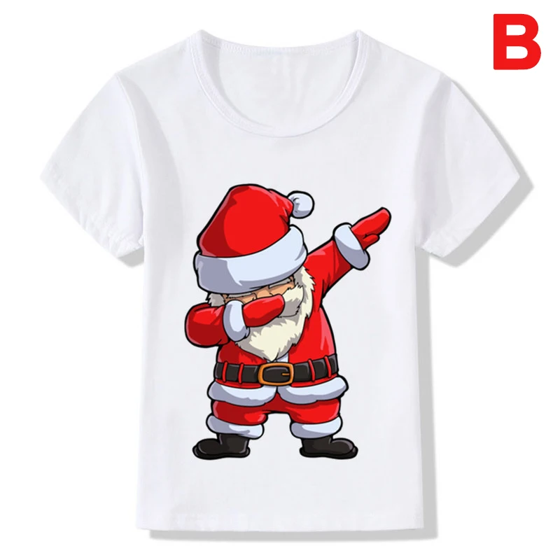 Новая детская футболка с короткими рукавами и круглым воротником с Санта-Клаусом, топ с рисунком на лето, S66