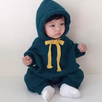 

Winter Baby Boys And Girls Warm Cotton Fashion Long Sleeve Rompers 0-24M Infant Kids Thick Fleece Hooded Jumpsuits