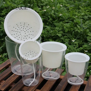 

MUCIAKIE 2PCS All Transparent Lazy Pot Automatic Bibulous Pot Creative Plant Pot with Water Absorption Rope