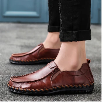 

Handmade Genuine Leather Men Casual Shoes Luxury Brand 2020 Mens Loafers Moccasins Winter Slip on Black Formal Shoes