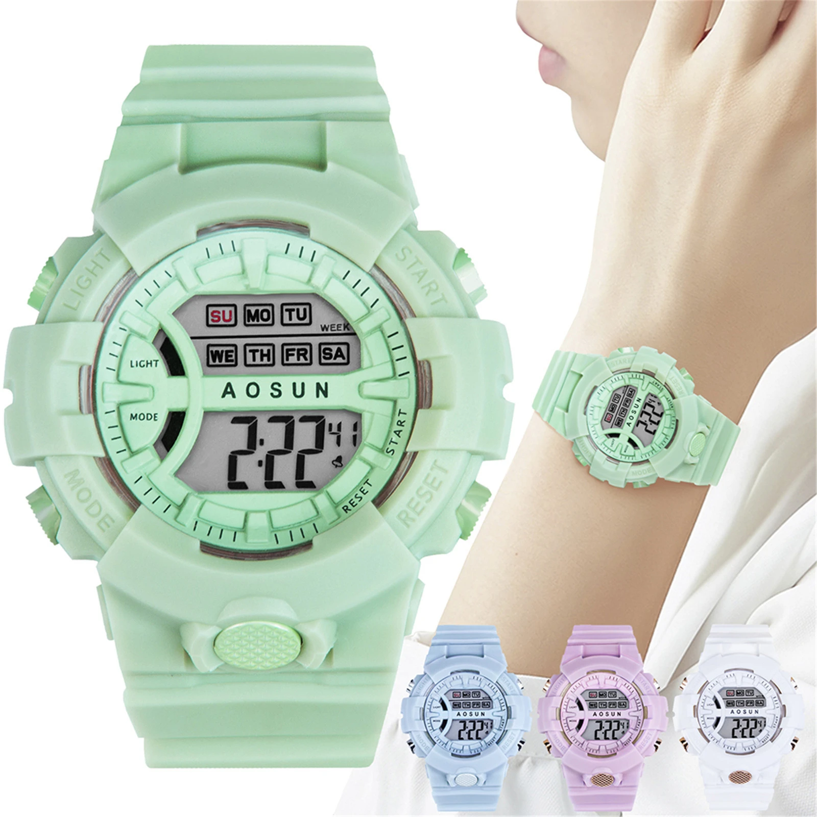 女性用デジタル時計 ピンクと白のled腕時計 防水スポーツ時計 女性用時計 デジタル腕時計 Aliexpress