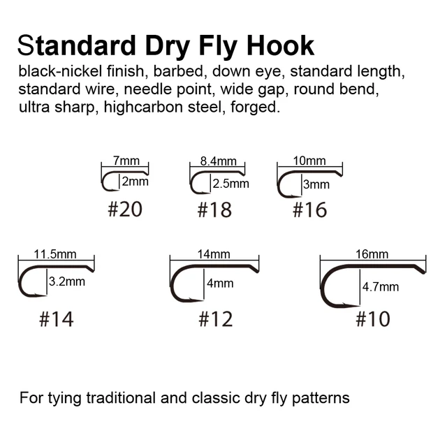 20PCS/lot Standard Dry Fly Hook Fly Tying Barbed Hooks for Traditional  Classic Dry Fly Patterns - AliExpress