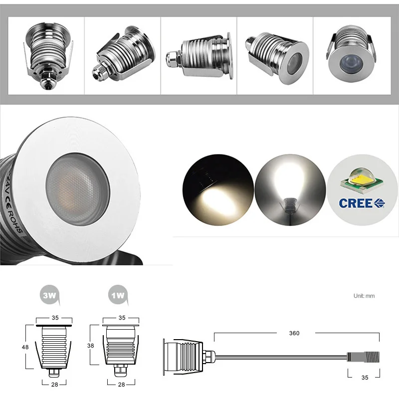 4 шт./лот IP67 водонепроницаемый наружный встраиваемый напольный светильник DC12V 24 В 1 Вт 3 Вт Светодиодный светильник для подземных работ во дворе и саду, ландшафтный точечный светильник