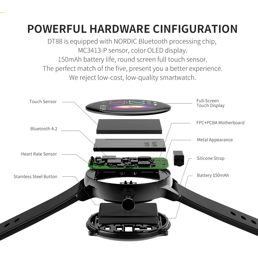 DT88 Smartwatch IP68 водонепроницаемый монитор сердечного ритма спортивные фитнес трекер