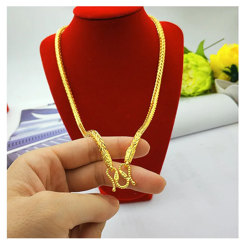 18k Yellow Gold Snake Bone Necklaces Pendant for Men Sand Gold Necklace Pendant Clavicle Fine Jewelry Wedding Birthday Gifts