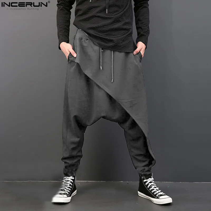 INCERUN Plus Size Men Casual Drape Drop Crotch Harem Hip-hop Pants Trouser Baggy Dancing Pants Gothic Punk Style Harem Pants Men yoga harem pants Harem Pants