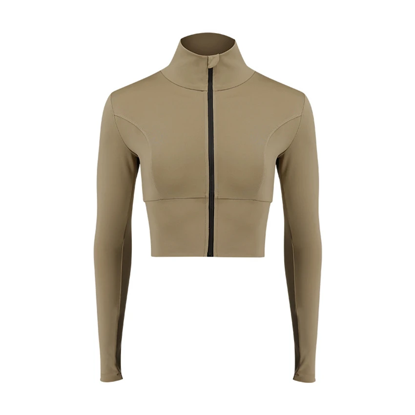 New Women Hoodie High Quality Workout Fitness Crop Top Long Sleeve Sports Sweater With Tumb Hole Slim Quick Dry Jackets - Цвет: Nude