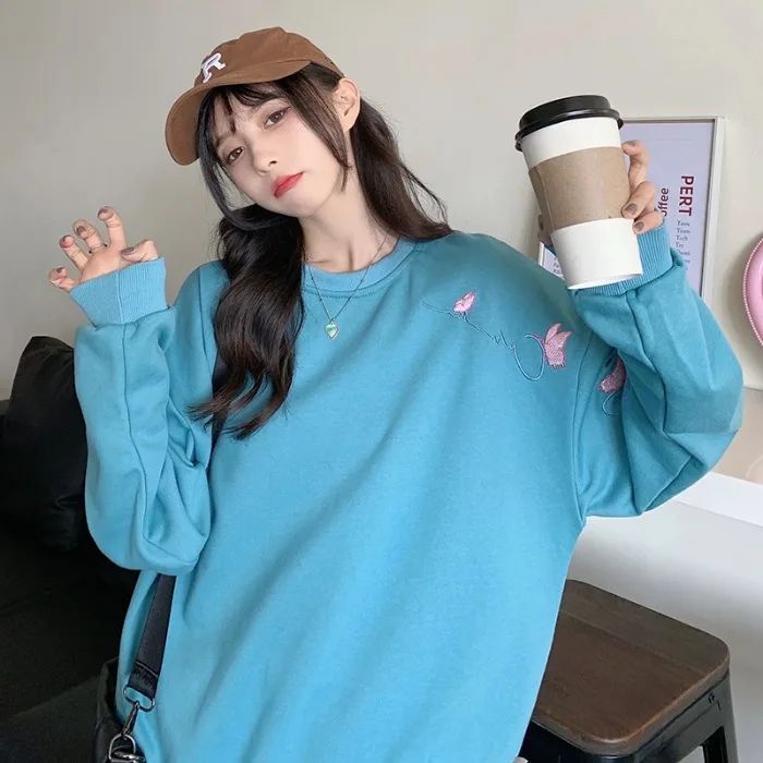 

Ins Butterfly Print Loose Sweatshirt Women's Sweatshirts Japanese Harajuku Ulzzang Vintage Female Korean Clothing For Women