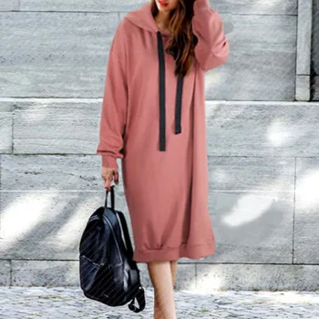 

Fashion 2019 Long Sleeve Slim Plus Thick Hooded Sweatshirt Dress Pullover Long Style Hoodie Female Autumn Winter Women Hoodies