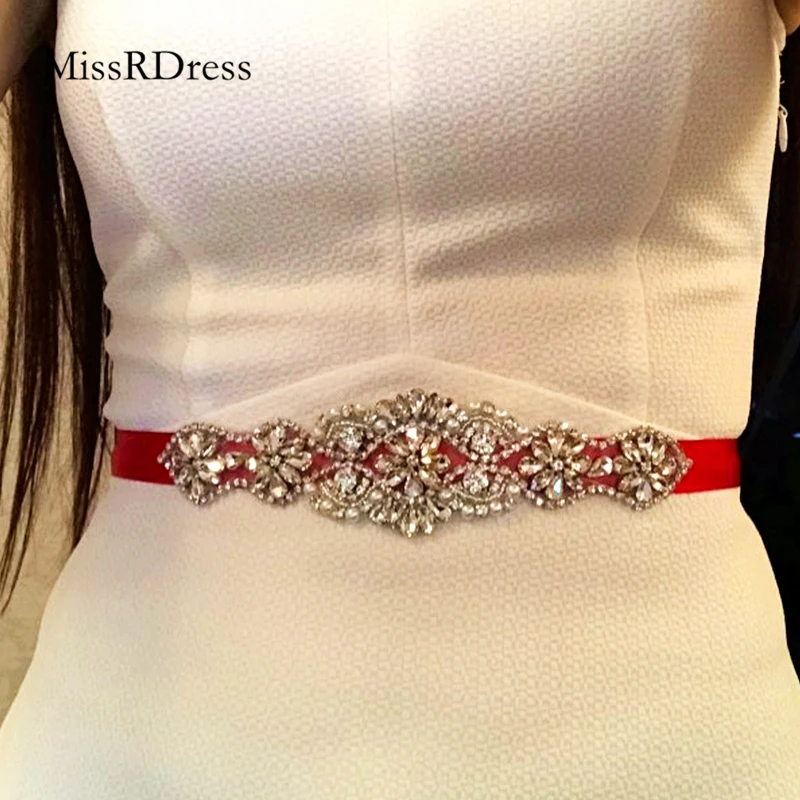 MissRDress Silver Rhinestones Bridal Belt Crystal Pearls Ribbons Wedding Belts Sash For Bridals Bridesmaids Dresses JK910