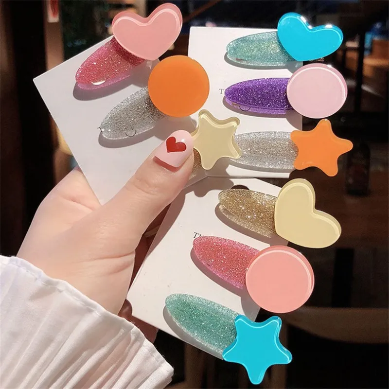 

3pcs/Set Hair Clips Pins Women Girls Candy Color Simple Star Heart Shaped Hairgrip Korean Handmade Headwear Ornament Accessories