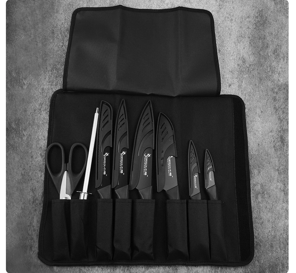 SOWOLL набор ножей из нержавеющей стали, набор ножей шеф-повара, 6 ножей, бонусные кухонные ножницы, точилка, барный рулон, сумка, оболочка, чехлы, инструменты