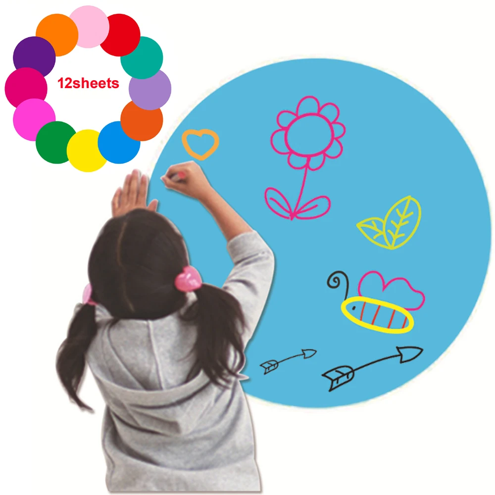 

12pcs New colorful removable PVC circular self-adhesive message board erasable children's drawing teaching blackboard stickers