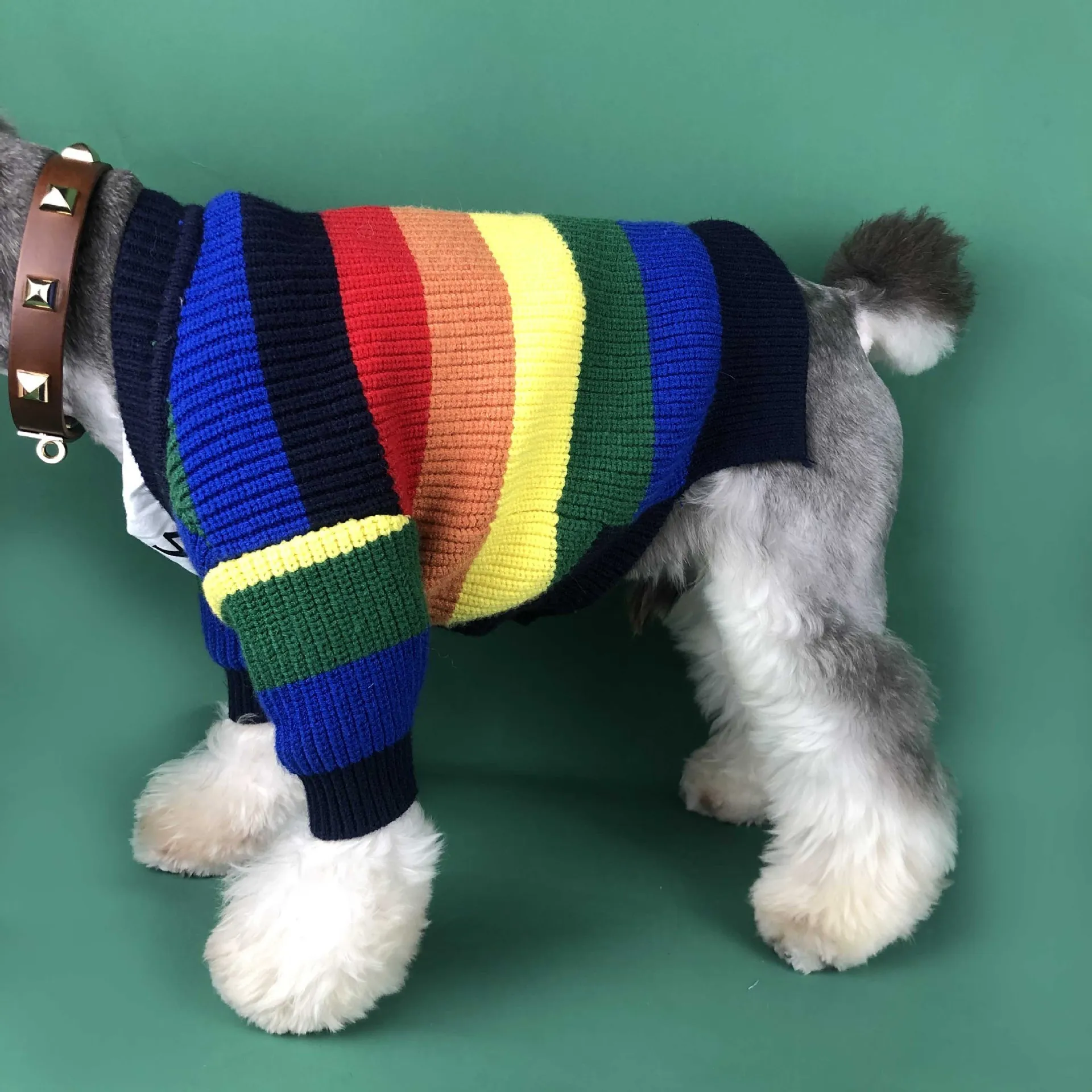 Мягкий Вязаный Свитер для собак, зимняя одежда для собак в радужную ...