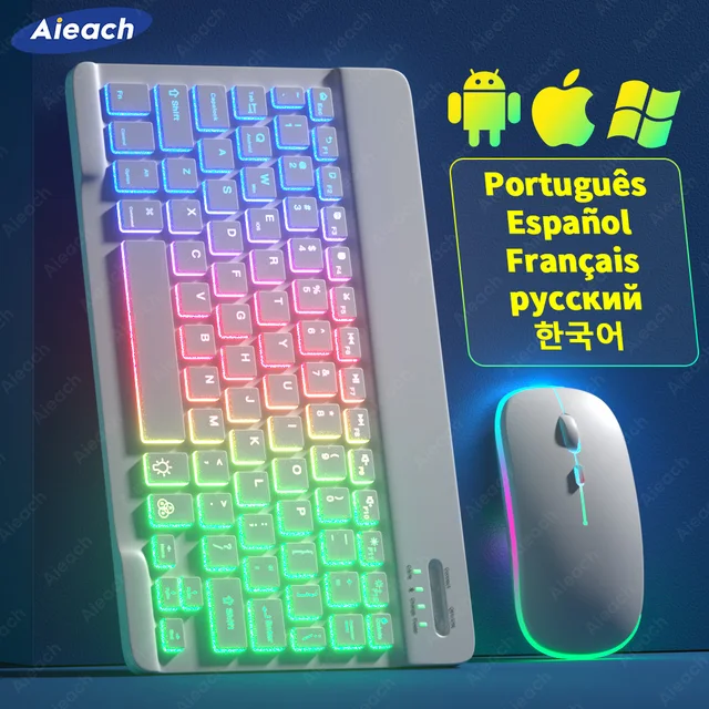Keyboard For Tablet Android iOS Windows Wireless Mouse Keyboard Bluetooth-compatible Rainbow Backlit Keyboard For iPad Phone 1