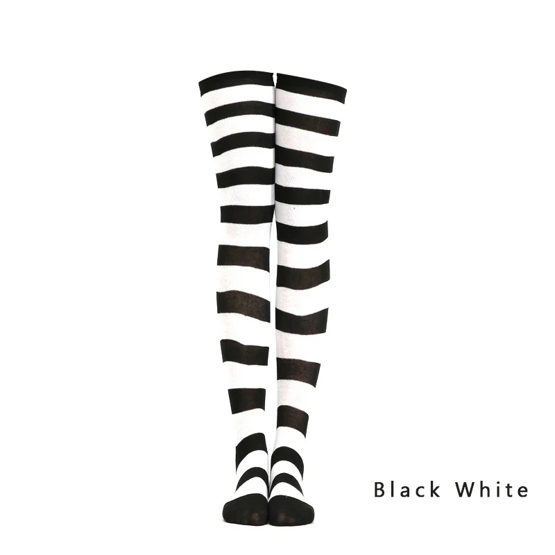 Женские длинные чулки в европейском и американском стиле, синие, белые, черные, в полоску, выше колена, простые, модные, стильные, теплые, на осень и зиму - Цвет: Black White