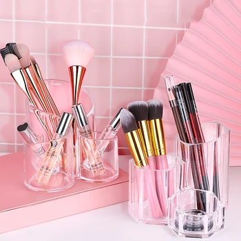 

Space-Saving Makeup Storage Box With Transparent Acrylic Compartments Makeup Brush Eyeliner Pencil Brush Lipstick Storage Tube