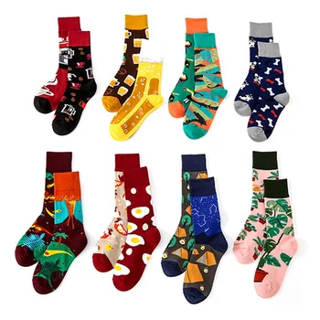 

Novelty Asymmetric Funny Man Combed Cotton With Colorful Pattern Happy Socks Flamingo Beagle Animal Novelty Gift