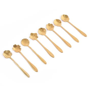 

Stainless Steel Spoon Vintage Gold Flower Spoons Small Coffee Tea Spoon Fancy Sugar Dessert Teaspoon Bar Cafe Tableware 1pc