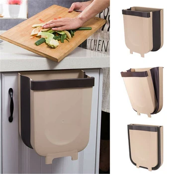 

Folding Waste Bin Kitchen Cabinet Door Hanging Trash Bin Trash Can Wall Mounted Trashcan for Bathroom Toilet Waste Storage