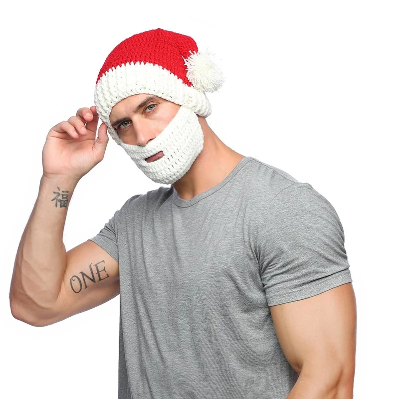 

Funny Beard Beanie Hats Winter Knit Hat Facemask Funny Knit Hat With Fake Beard