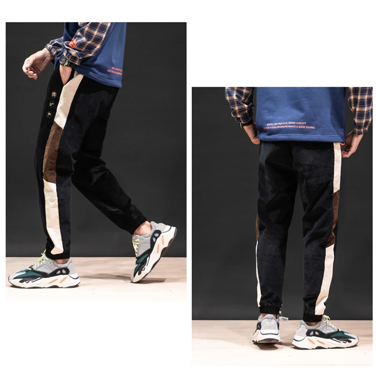 Men Fashion Cotton Corduroy Pants Sweatpants Autumn casual Pants stitching elastic Retro Harem pants tide trousers