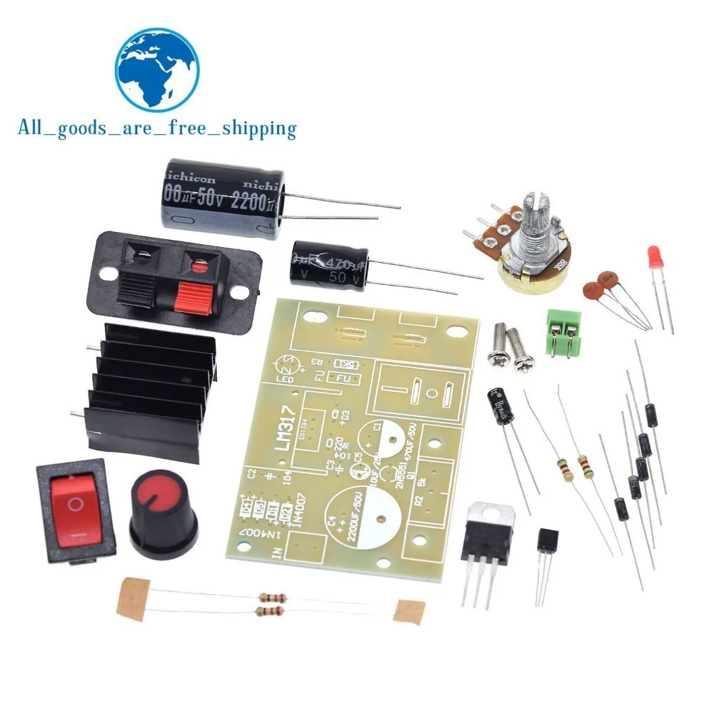 LM317 DIY Kit понижающий модуль питания регулируемый регулятор напряжения переключатель сбрасываемый предохранитель электролитический конденсатор доска