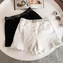 Белые джинсовые шорты для женщин, лето, стиль, корейский стиль, высокая талия, свободные, для студентов, с оборками, для похудения, широкие шорты B