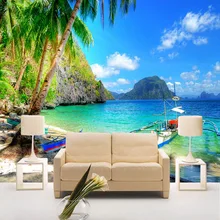 Пользовательские обои водонепроницаемая шелковая ткань кокосовое дерево с видом на море Фреска для 3D гостиной спальни диван фон настенная живопись