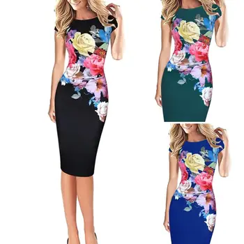 

Hot Party Summer Fashion Women Floral Print Split Sleeveless Bodycon Midi Dress