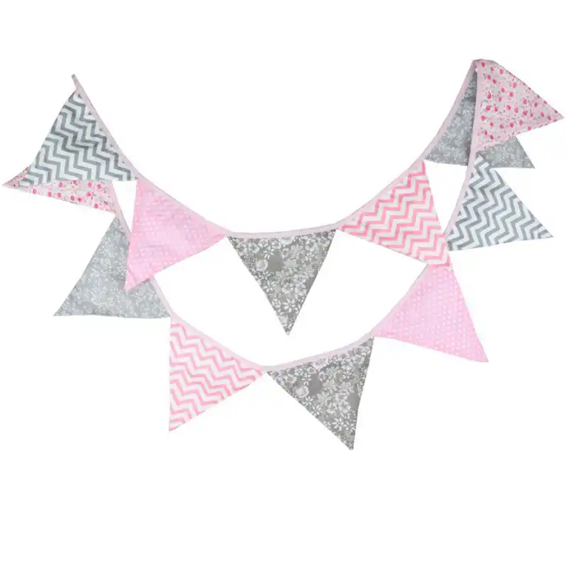 1 комплект 12 флагов 3,2 м розовая волна серебро Цветочная хлопчатобумажная ткань украшения праздничные гирлянда из флажков гирлянда детский ...