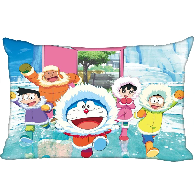 Горячие Doraemon печатных атласные Наволочки две стороны Стандартный шелк мягкий прямоугольник на молнии наволочка больше размер логотип